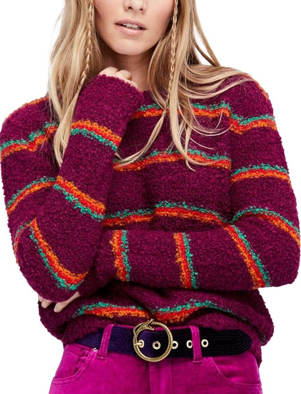 Free People Best Day Ever Striped Sweater Alpaca Blend Cozy Size Medium